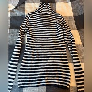 Vince Cashmere Striped Navy and White Turtleneck Sweater